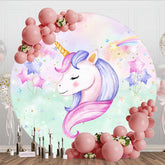 Aperturee - Aperturee Round Unicorn Cartoon Star Balloon Birthday Backdrop